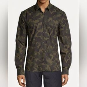 HUGO Men's Camouflage Button Down Shirt - Green and Black